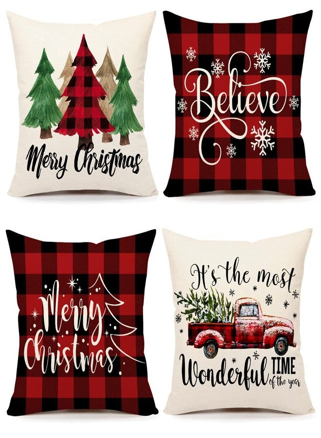 4TH Emotion Buffalo Check Christmas Pillow Covers 18x18 Set of 4 Red Black Farmhouse Christmas Decorations Winter Holiday Decor Throw Cushion Case for Home Couch S22C38 - Image 1