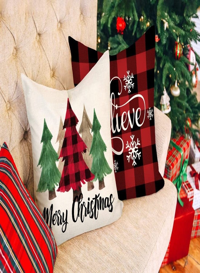 4TH Emotion Buffalo Check Christmas Pillow Covers 18x18 Set of 4 Red Black Farmhouse Christmas Decorations Winter Holiday Decor Throw Cushion Case for Home Couch S22C38 - Image 3