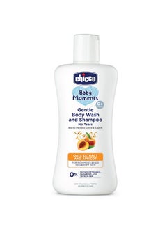 Chicco Baby Moments Gentle Bodywash & Shampoo With Oats Extracts & Apricot, 200Ml |Head-To-Toe|No Tears Formula|Moisturized Skin & Hair|Dermatologically Tested | Parabens & Phenoxyethanol Free  - Image 1