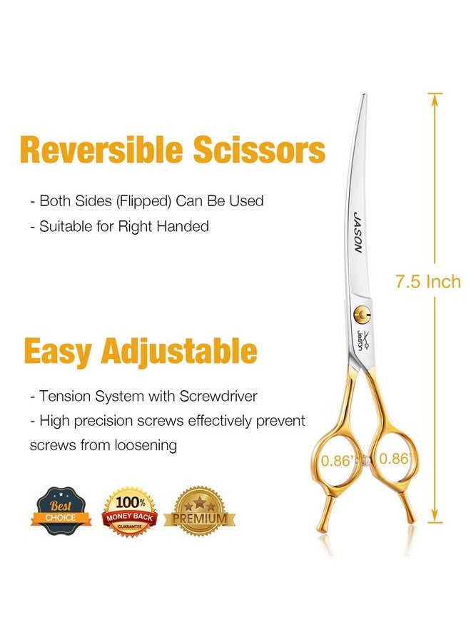 JASON 7.5" Curved Dog Grooming Scissors, Cats Grooming Shears Pets Trimming Kit for Right Handed Groomers, Sharp, Comfortable Shear - Image 2