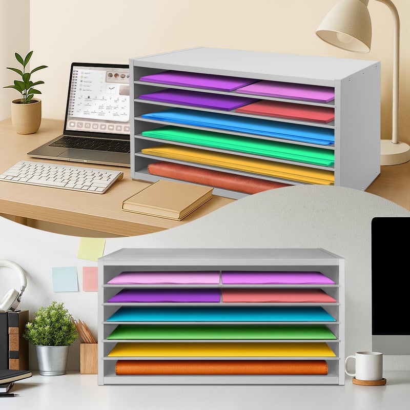 PROLEE Construction Paper Organizer 20" x 13.5" x12.2",Soild Wooden Paper Organizer with 6-Tier Letter Trays, Desktop File Papers Sorter for Home, Classroom and Office (Black) - Image 5