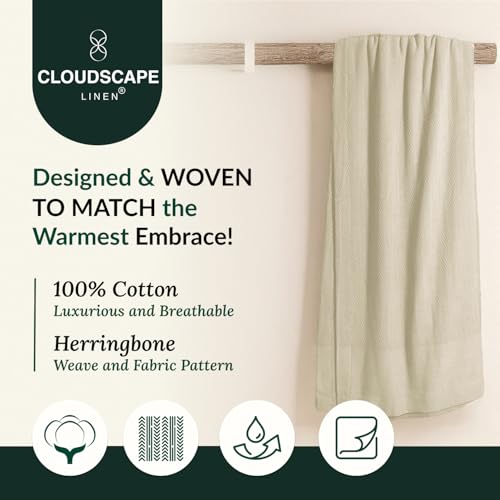CloudScape Linen CLOUDSCAPE 100 Cotton Queen Size Blanket Soft Herringbone Weave 92x92 Fits Upto Full Size Breathable Lightweight Summer Queen Cotton Blanket for Adults All Season Blankets Fog - Image 3