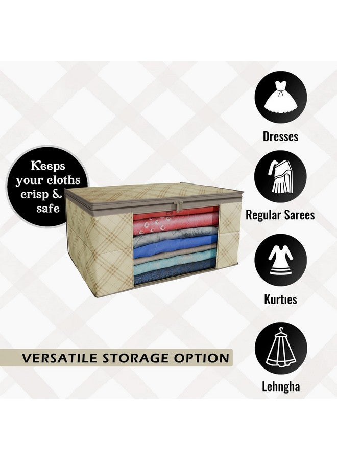 Kuber Industries Kuber Industries (Pack of 6) Saree Covers | Foldable Storage Bag for Almirah & Wardrobe | Non-Woven Saree Bags (9 Inch) Clothes Bag for Women (Check Print) Sari Cover Bags | Cream  - Image 4