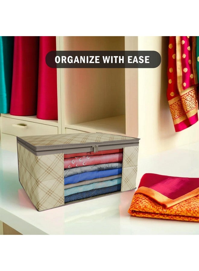 Kuber Industries Kuber Industries (Pack of 6) Saree Covers | Foldable Storage Bag for Almirah & Wardrobe | Non-Woven Saree Bags (9 Inch) Clothes Bag for Women (Check Print) Sari Cover Bags | Cream  - Image 5