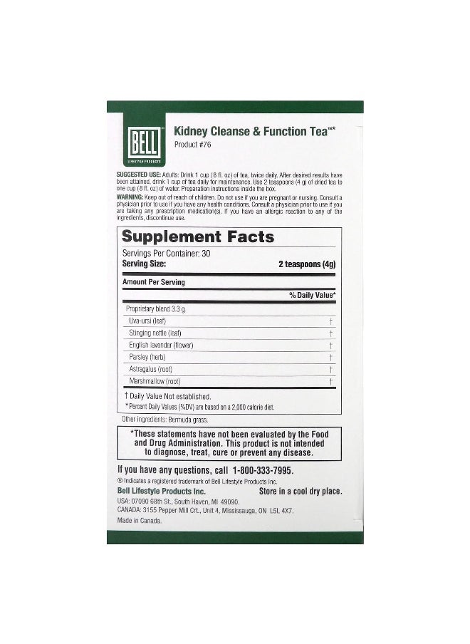 Bell Lifestyle Bell Lifestyle, Kidney Cleanse & Function Tea, 4.2 oz (120 g)  - Image 2