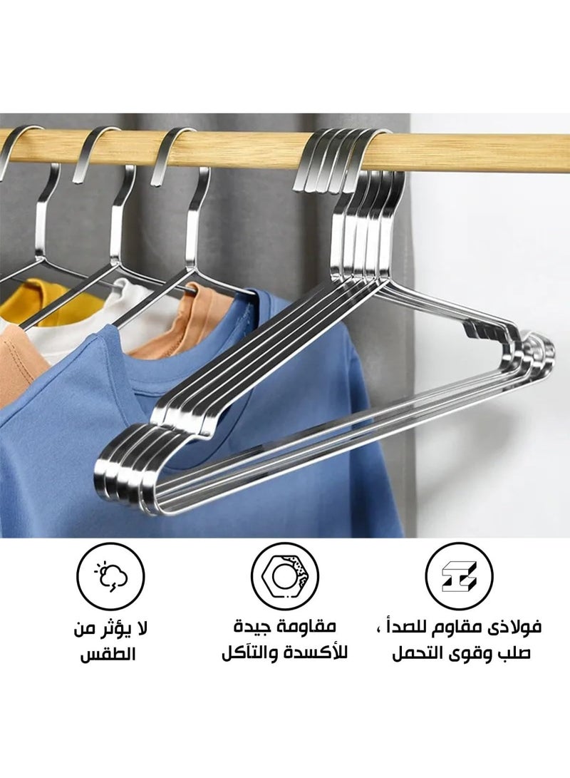 هابي هوم عبوة من 5 شماعات معدنية موفرة للمساحة وغير قابلة للانزلاق، مصنوعة من الفولاذ المقاوم للصدأ السميك (8 مم)، تصميم مسطح متين مقاوم للصدأ والانحناء، لتعليق الملابس والمعاطف (40×18 سم – فضي) - Image 2