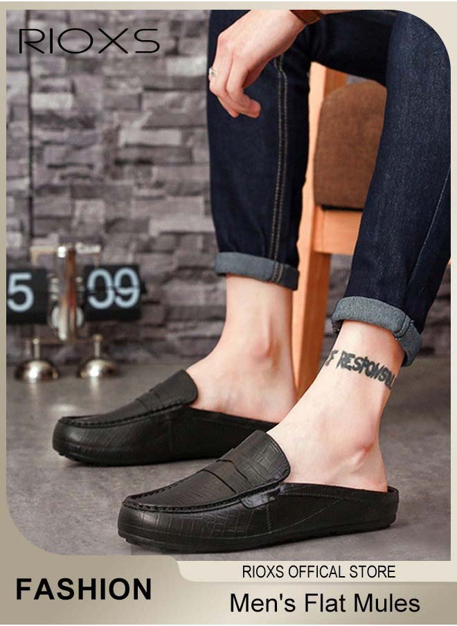 RIOXS Men's Flat Shoes,Closed Toe Clog Sandals,Faux Leather Mules Shoes,Fashion Slip-On Backless Mule Shoes For Man,Lightweight Flat Mules For Home Outdoor Walking  - Image 2