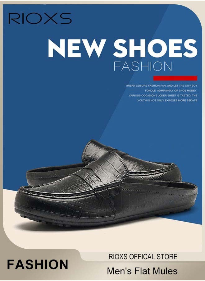 RIOXS Men's Flat Shoes,Closed Toe Clog Sandals,Faux Leather Mules Shoes,Fashion Slip-On Backless Mule Shoes For Man,Lightweight Flat Mules For Home Outdoor Walking  - Image 5