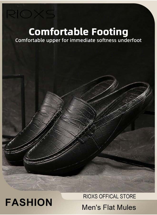 RIOXS Men's Flat Shoes,Closed Toe Clog Sandals,Faux Leather Mules Shoes,Fashion Slip-On Backless Mule Shoes For Man,Lightweight Flat Mules For Home Outdoor Walking  - Image 4