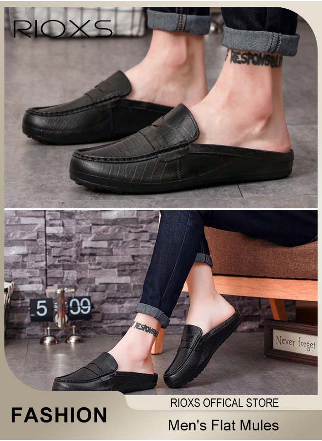 RIOXS Men's Flat Shoes,Closed Toe Clog Sandals,Faux Leather Mules Shoes,Fashion Slip-On Backless Mule Shoes For Man,Lightweight Flat Mules For Home Outdoor Walking  - Image 3