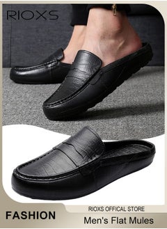 RIOXS Men's Flat Shoes,Closed Toe Clog Sandals,Faux Leather Mules Shoes,Fashion Slip-On Backless Mule Shoes For Man,Lightweight Flat Mules For Home Outdoor Walking  - Image 1