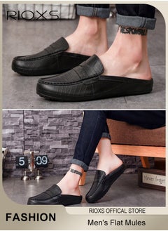 RIOXS Men's Flat Shoes,Closed Toe Clog Sandals,Faux Leather Mules Shoes,Fashion Slip-On Backless Mule Shoes For Man,Lightweight Flat Mules For Home Outdoor Walking  - Image 3