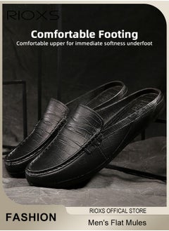 RIOXS Men's Flat Shoes,Closed Toe Clog Sandals,Faux Leather Mules Shoes,Fashion Slip-On Backless Mule Shoes For Man,Lightweight Flat Mules For Home Outdoor Walking  - Image 4