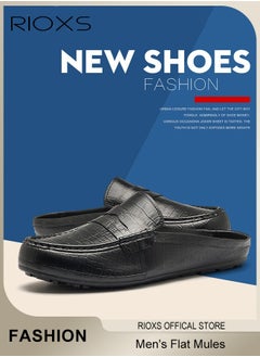 RIOXS Men's Flat Shoes,Closed Toe Clog Sandals,Faux Leather Mules Shoes,Fashion Slip-On Backless Mule Shoes For Man,Lightweight Flat Mules For Home Outdoor Walking  - Image 5