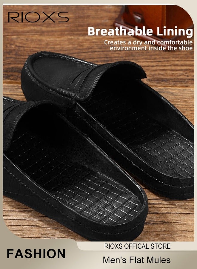 Men's Flat Mules, Handmade Mules Clog Slippers, Closed Toe Clog Mules, Faux Leather Mules Shoes, Fashion Slip-On Backless Shoes For Man, Breathable Lightweight Mules for Indoor Outdoor Walking, Mens Casual Mules
