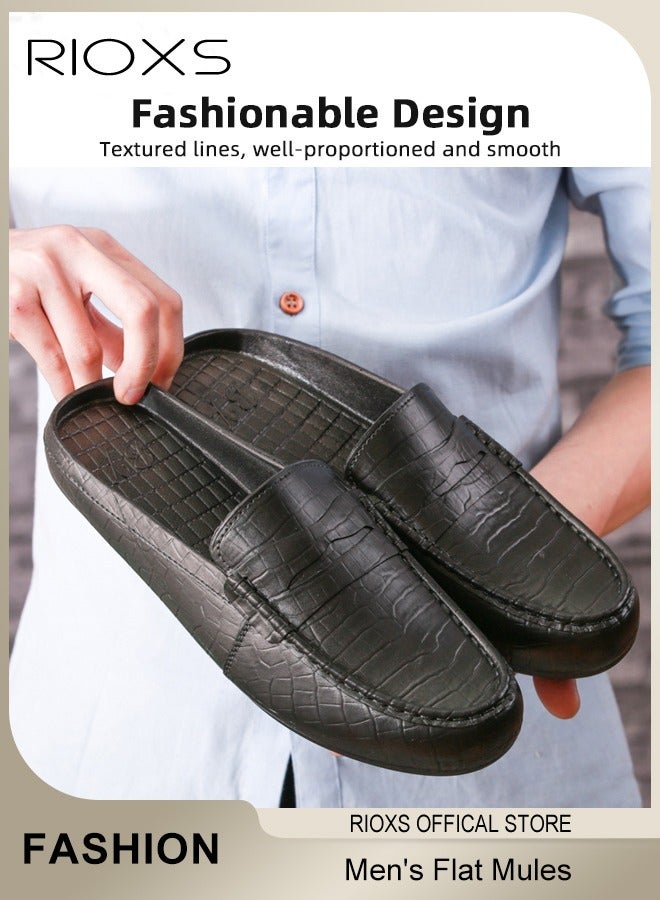 Men's Flat Mules, Handmade Mules Clog Slippers, Closed Toe Clog Mules, Faux Leather Mules Shoes, Fashion Slip-On Backless Shoes For Man, Breathable Lightweight Mules for Indoor Outdoor Walking, Mens Casual Mules