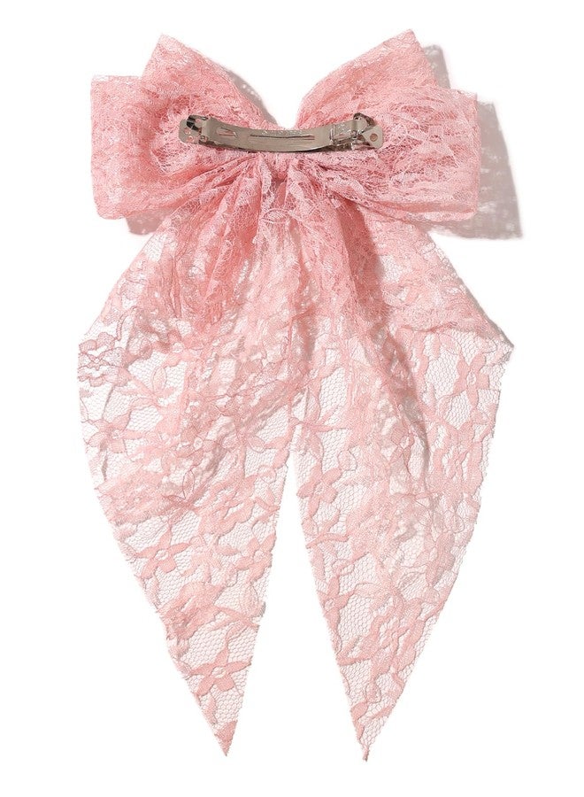LFOUVRE Womens Hair Accessories - Lace Bow Clips, Large Bowknots with Long Tails, Barrettes in Black, Beige, and Pink - 3pcs Set - Image 5