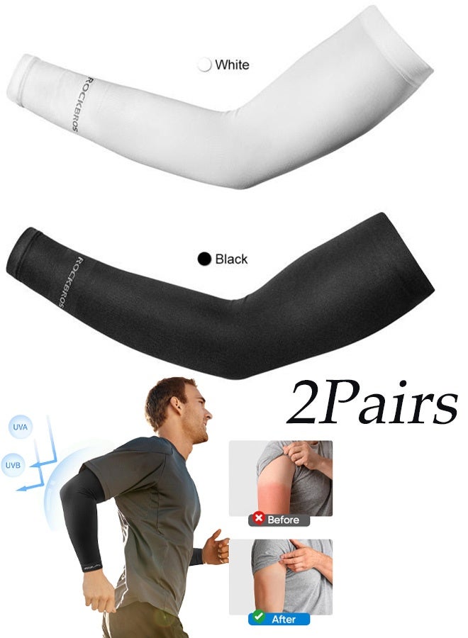 Rockbros 2 Pairs Cooling Arm Sleeves for Men Women UPF 50+ Sun Protection Breathable Ice Silk Arm Covers for Cycling Hiking Golf Driving Outdoor Sports,Black and White - Image 1
