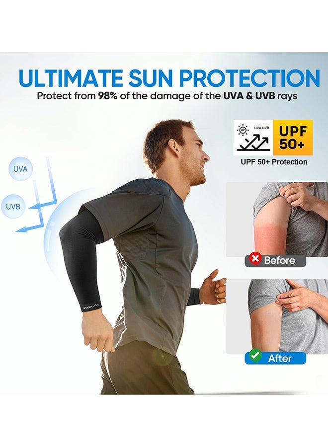 Rockbros 2 Pairs Cooling Arm Sleeves for Men Women UPF 50+ Sun Protection Breathable Ice Silk Arm Covers for Cycling Hiking Golf Driving Outdoor Sports,Black and White - Image 3