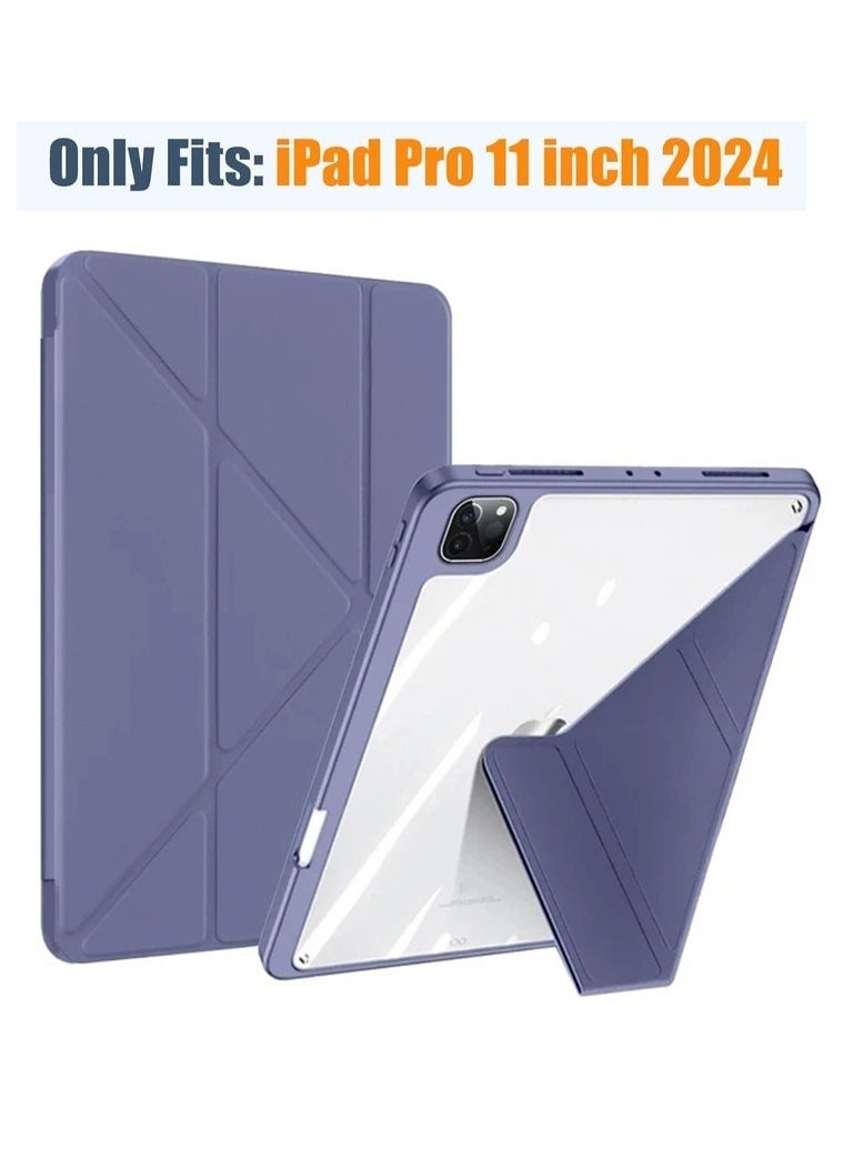Gloryful iPad Pro 11 Inch Case 2024 (5th Gen) with Pencil Holder,  Auto Wake Sleep, Smart Magnetic Cover Clear Acrylic Back Shockproof Case, Lavender. - Image 3