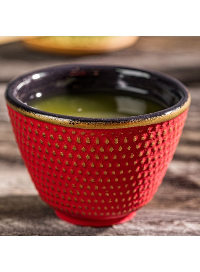Restaurantware Tetsubin 2 Ounce Tea Cups, 2 Hobnail Traditional Japanese Tea Cups - Enamel Coated, Corrosion-Resistant, Red Cast Iron Small Tea Cups, Crack-Resistant, Rust-Resistant - Image 3