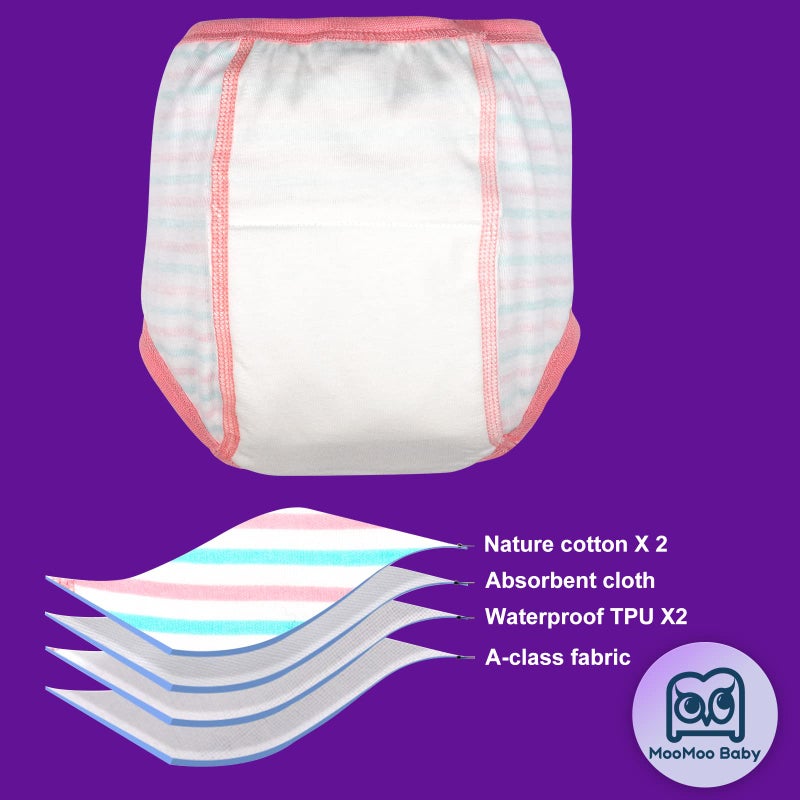 MooMoo Baby سروال تدريب مومو بيبي القطني القابل للامتصاص القوي لتدريب الأطفال على استخدام المرحاض للبنات 4T - Image 3
