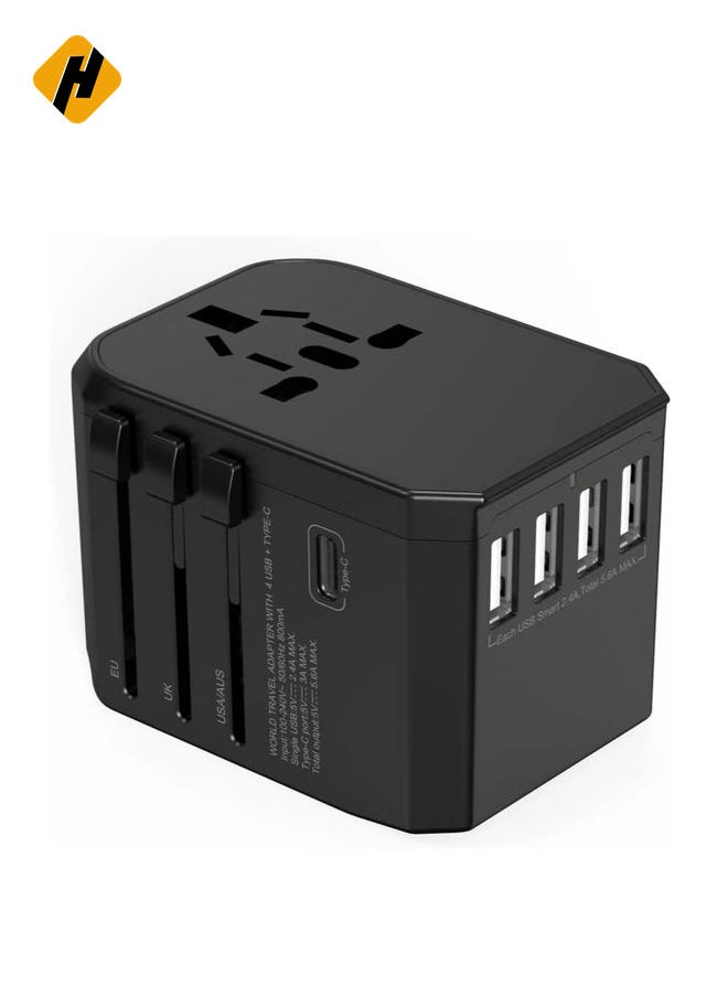 HuHa - Universal Adapter with Power Socket Plugs and Plug Adaptor with 3 Ultra-Fast USB  Port and 1 Brisk USB Type C Port (Black) with  20W Dual Port USB C PD Fast ChargerUSB C to Lightning Cable - Image 1