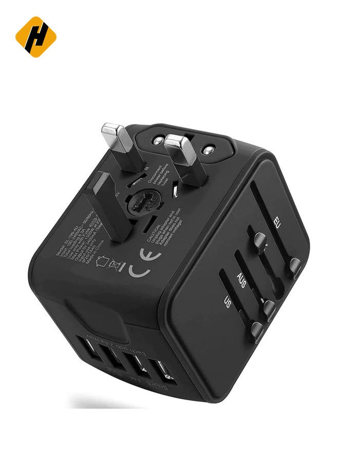 HuHa - Universal Adapter with Power Socket Plugs and Plug Adaptor with 3 Ultra-Fast USB  Port and 1 Brisk USB Type C Port (Black) with  20W Dual Port USB C PD Fast ChargerUSB C to Lightning Cable - Image 1