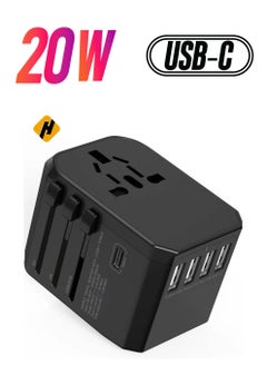 Universal Adapter with Power Socket Plugs and Plug Adaptor with 3 Ultra-Fast USB  Port and 1 Brisk USB Type C Port (Black) with  20W Dual Port USB C PD Fast ChargerUSB C to Lightning Cable