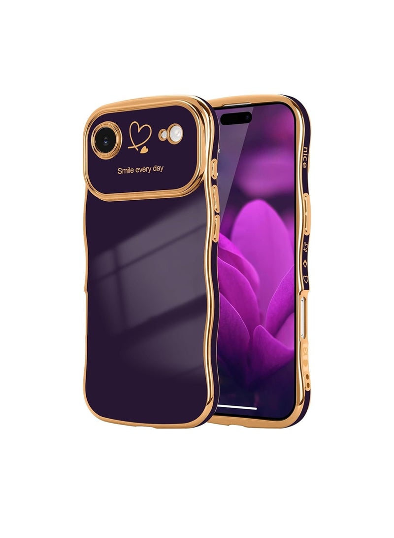 WRISTWISE Case Cover for iPhone 17 Air, Cute Wave Frame Curly Shape with Love Heart Pattern Raised Camera Protection Cover Luxury Plating Shockproof Phone Case for iPhone 17 Air, Purple - Image 1