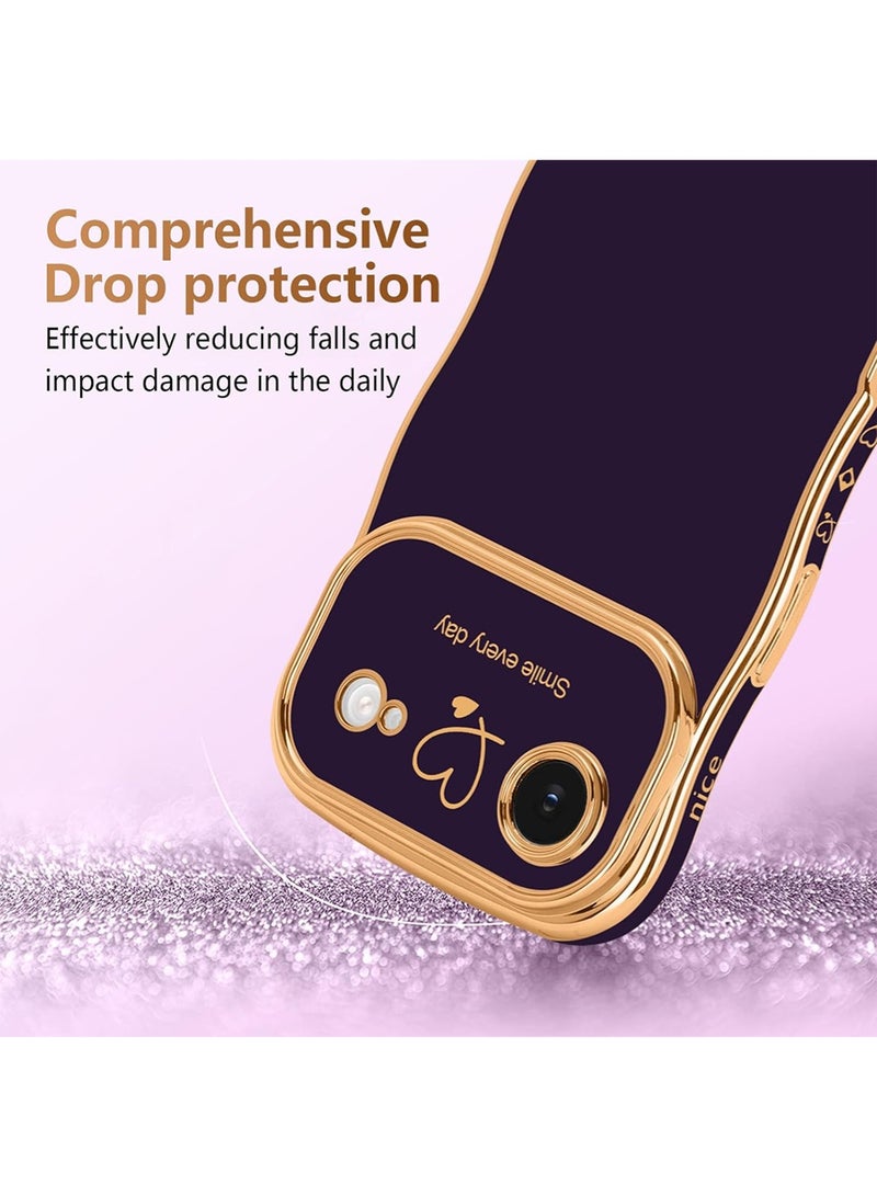 WRISTWISE Case Cover for iPhone 17 Air, Cute Wave Frame Curly Shape with Love Heart Pattern Raised Camera Protection Cover Luxury Plating Shockproof Phone Case for iPhone 17 Air, Purple - Image 3