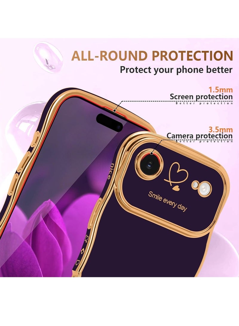 WRISTWISE Case Cover for iPhone 17 Air, Cute Wave Frame Curly Shape with Love Heart Pattern Raised Camera Protection Cover Luxury Plating Shockproof Phone Case for iPhone 17 Air, Purple - Image 4