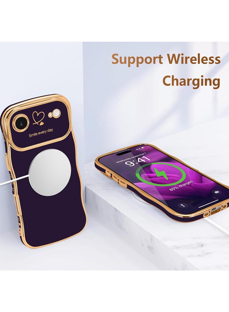 WRISTWISE Case Cover for iPhone 17 Air, Cute Wave Frame Curly Shape with Love Heart Pattern Raised Camera Protection Cover Luxury Plating Shockproof Phone Case for iPhone 17 Air, Purple - Image 5