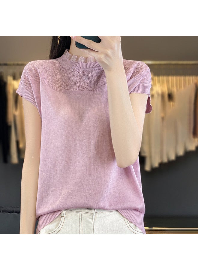 MIIOW 2025 Hot Chiffon Knitted Sweater For Women, Breathable Thin Hollow-Out Short Sleeve Pullover Base Layer - Image 4