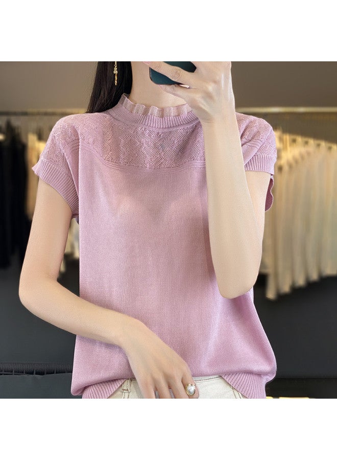 MIIOW 2025 Hot Chiffon Knitted Sweater For Women, Breathable Thin Hollow-Out Short Sleeve Pullover Base Layer - Image 5