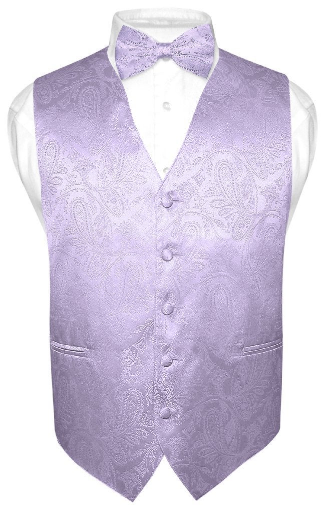 Vesuvio Napoli Men's Paisley Design Dress Vest & Bow Tie LAVENDER Color BOWTie Set sz XLarge - Image 3