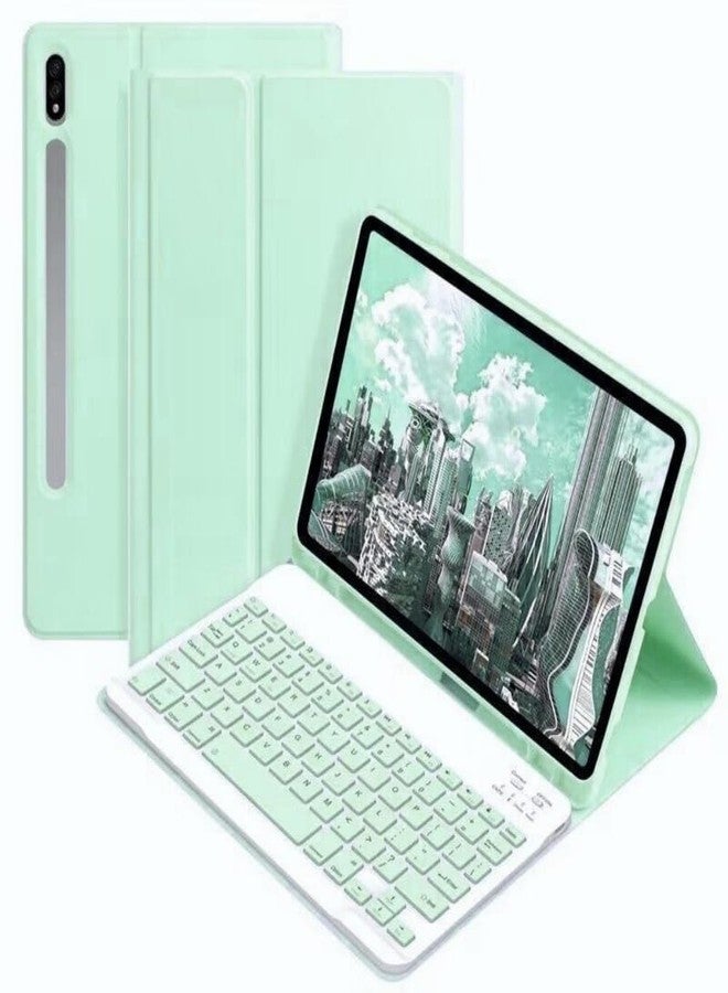 AnMengXinLing جراب حماية رفيع بألوان زاهية لأجهزة Galaxy Tab S10+ Plus/S9+ Plus/S9 FE+ Plus 12.4" /S8+/S7+/S7FE مع لوحة مفاتيح، مزود بلوحة مفاتيح مغناطيسية قابلة للفصل وحامل قلم S Pen، لون أخضر نعناعي - Image 1