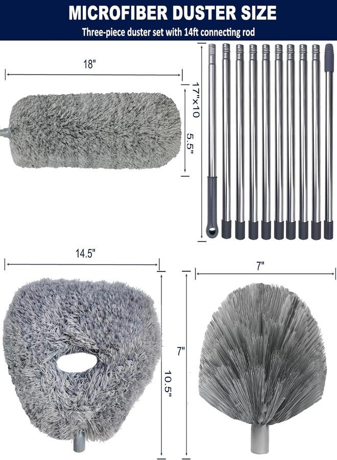 Tonmp 20+ Ft High Reach Ceiling Fan Duster & Cobweb & Corner Brush Duster with 3-14 ft Spliceable Pole Microfiber Feather Duster for Spider Web, High Ceiling, Blinds, Furniture Cleaning Tool Kit - Image 2