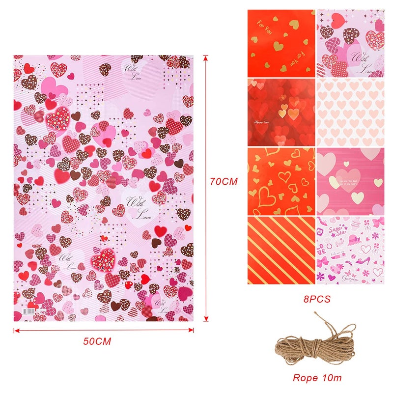 LOVEXIU Valentines Day Gift Wrapping Paper - 8 Sheets, 70x50cm, Love Heart Pattern for Wedding, Birthday - Red - Image 2