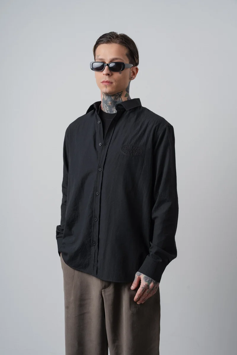 RESPIRE Men's Respire Embroidered Long-Sleeve Oversize Shirt Black
