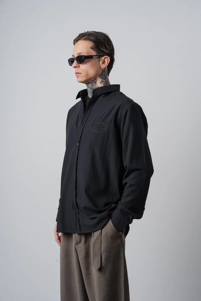 RESPIRE Men's Respire Embroidered Long-Sleeve Oversize Shirt Black