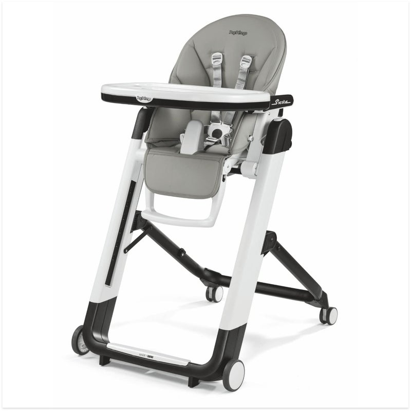 Peg Perego Peg Perego Siesta Grow With Baby Folding High Chair Recliner Height Adjustable Quick Clean Easy Push Wheels For Babies Toddlers Made in Italy Ice Grey