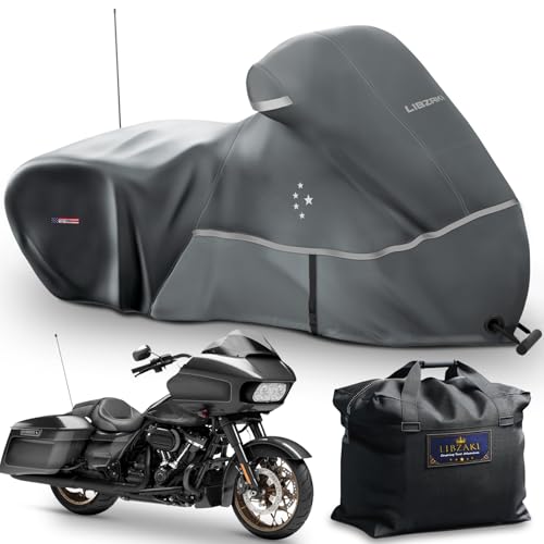 LI LIBZAKI Motorcycle Cover LI LIBZAKI 600D Heavy Duty Storage for Touring Models Harley Davidson Road King,Road Glide,Street Glide, Electra Glide,Heritage Classic,Low Rider-ST,and Most Motorcycles/Gray - Image 1