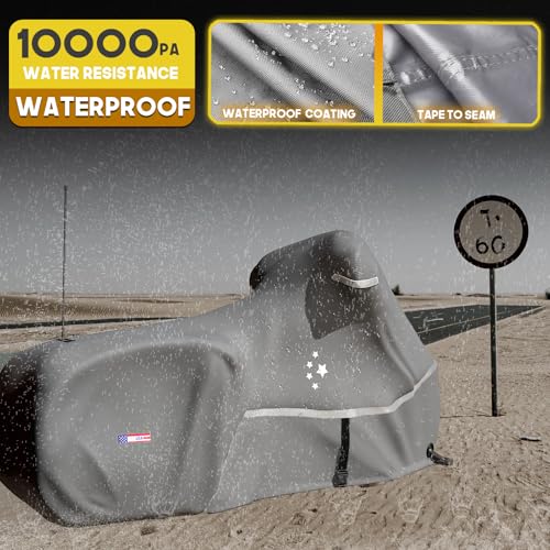 LI LIBZAKI Motorcycle Cover LI LIBZAKI 600D Heavy Duty Storage for Touring Models Harley Davidson Road King,Road Glide,Street Glide, Electra Glide,Heritage Classic,Low Rider-ST,and Most Motorcycles/Gray - Image 3