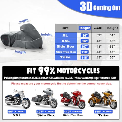 LI LIBZAKI Motorcycle Cover LI LIBZAKI 600D Heavy Duty Storage for Touring Models Harley Davidson Road King,Road Glide,Street Glide, Electra Glide,Heritage Classic,Low Rider-ST,and Most Motorcycles/Gray - Image 5