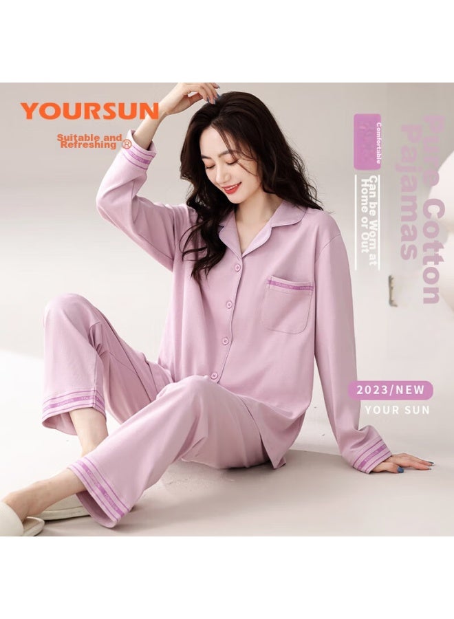 Your Sun Yiershuang Women's Pajamas, Spring And Autumn Long-sleeve Cardigan, Loose-fitting Simple Ladies' Loungewear Set, Suitable For Outdoor Wear - Image 1