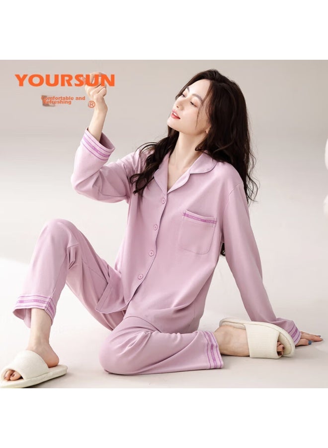 Your Sun Yiershuang Women's Pajamas, Spring And Autumn Long-sleeve Cardigan, Loose-fitting Simple Ladies' Loungewear Set, Suitable For Outdoor Wear - Image 2