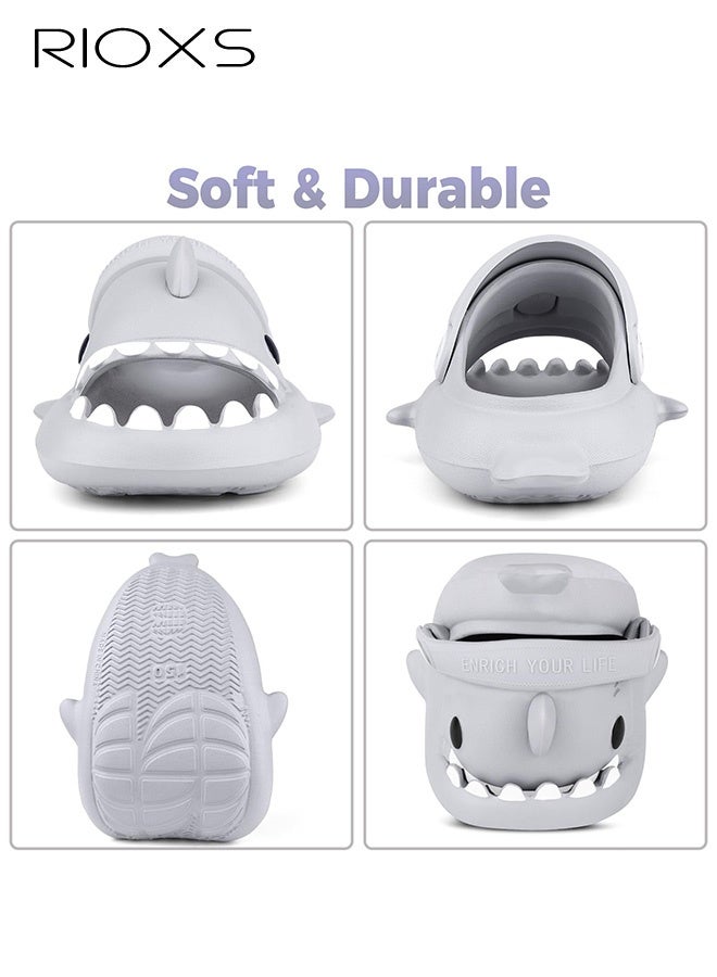 RIOXS Kids Shark Cloud Slides, Boys Girls Open Toe Slip On Sandals, Comfy Cushioned Thick Sole Cartoon Bath Slippers, Unisex Toddler Quick Dry Non-Slip Shower Sandals, Beach Pool Home Slippers for Little Kids Girls and Boys-Grey - Image 4