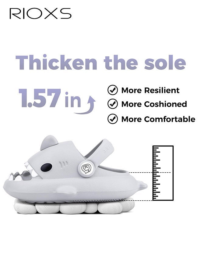 RIOXS Kids Shark Cloud Slides, Boys Girls Open Toe Slip On Sandals, Comfy Cushioned Thick Sole Cartoon Bath Slippers, Unisex Toddler Quick Dry Non-Slip Shower Sandals, Beach Pool Home Slippers for Little Kids Girls and Boys-Grey - Image 3