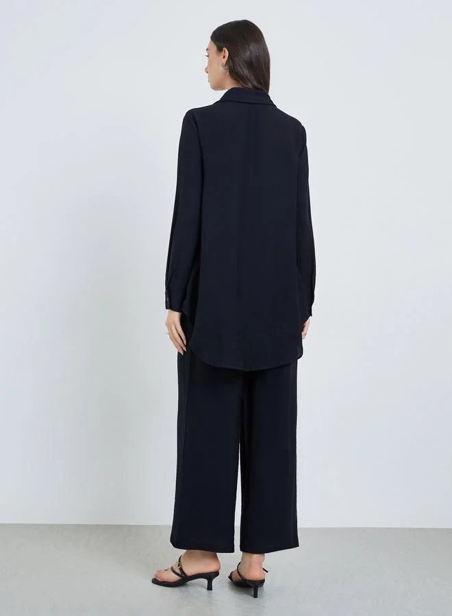 Take Two  Black Lace Detail Longline Shirt and Pants Co-Ords for Women | Best Price UAE